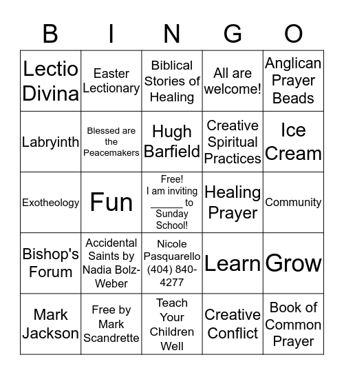 2016-2017 Holy Cross Christian Formation Bingo Card