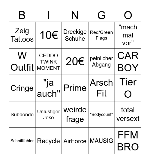 DATE BING W Bingo Card