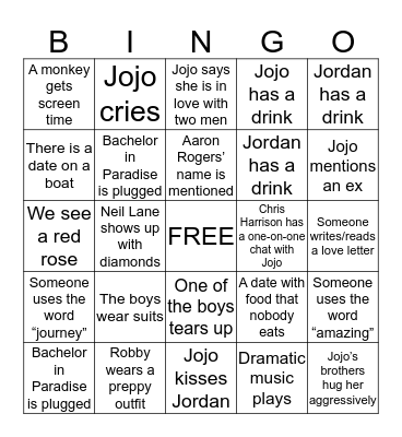 Bachelorette Finale Bingo Card