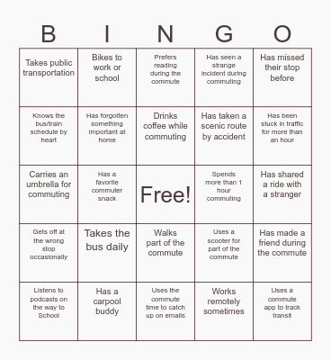Commuter Bingo Card