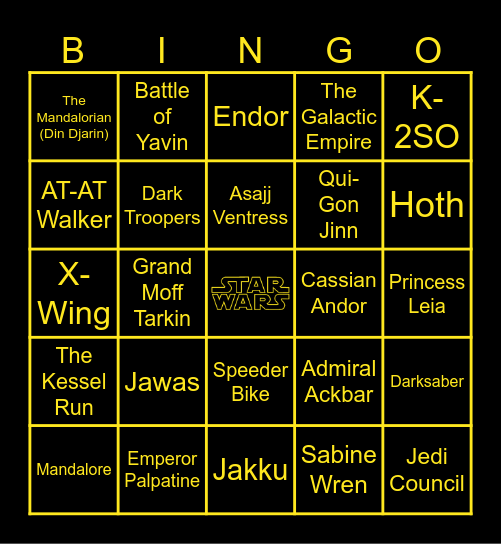 Star Wars Bingo Card