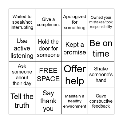 Respect Bingo Card