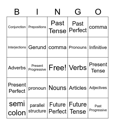 Grammar Bingo Card