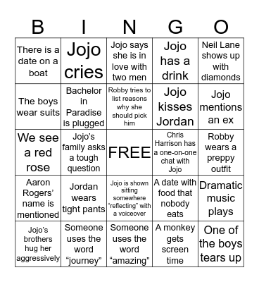 Bachelorette Finale Bingo Card