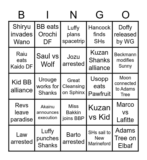 One Piece Bingo Card