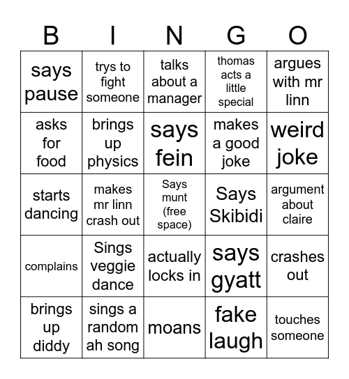 Thomas Engineering Bingo Card Bingo Card