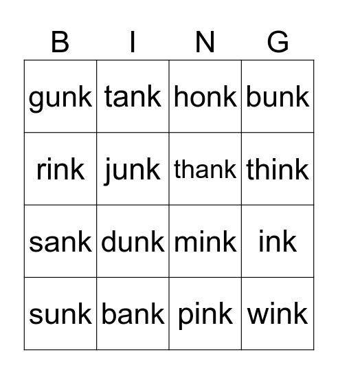 NK words Bingo Card