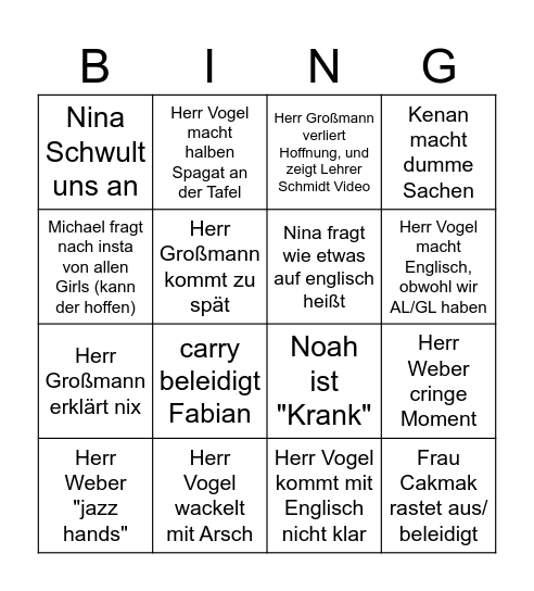 Schule Bingo Card