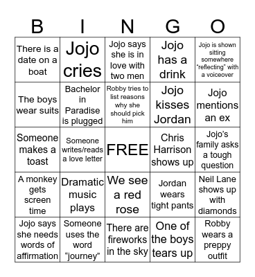 Bachelorette Finale Bingo Card