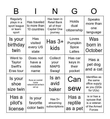MAPS Get to Know You Bingo Card