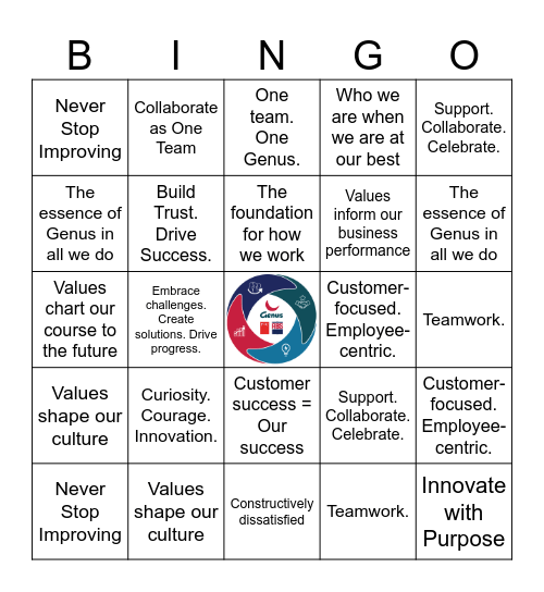 Genus - Refreshed Values Bingo Card