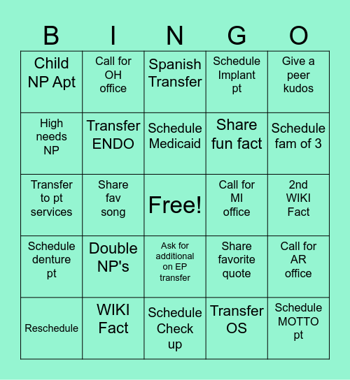 Callbuster Bingo Card