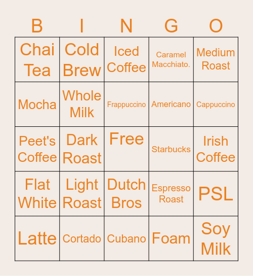 National Coffee Day Bingo Card