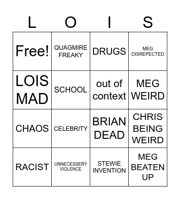 FAMILY GUY Bingo Card