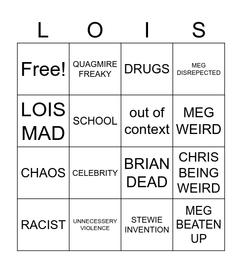 FAMILY GUY Bingo Card