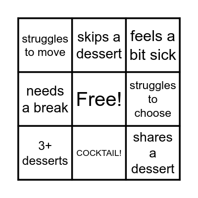 Dessert Crawl Bingo Card