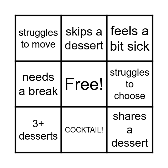 Dessert Crawl Bingo Card