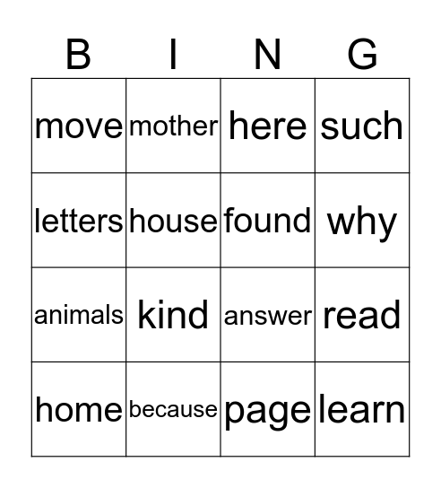 Second Grade Sight Words Bingo Card