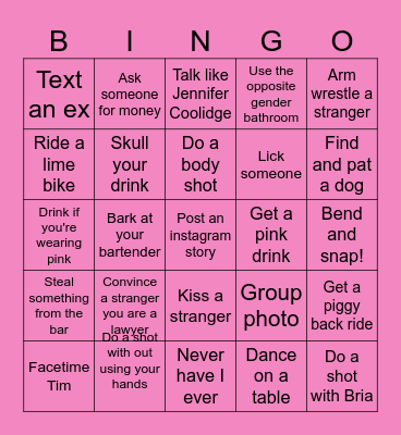 Bria's 'Legally Blonde' Graduation Pub Crawl Bingo Card
