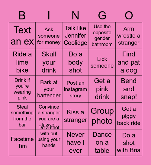 Bria's 'Legally Blonde' Graduation Pub Crawl Bingo Card