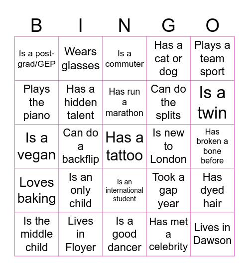 WIHSoc Human Bingo! Bingo Card