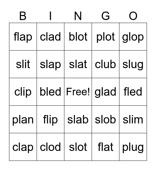 L-Blends Bingo Card