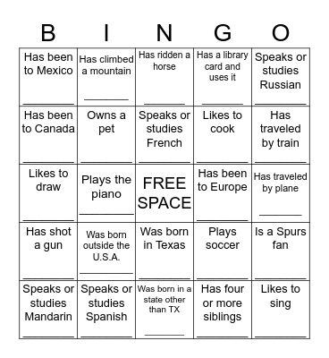 Get to know you Bingo! Find someone who... Bingo Card