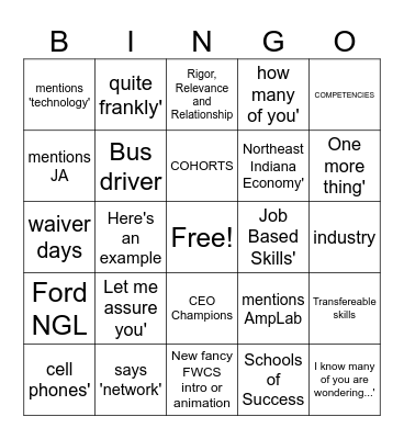 Waiver Day Bingo Card