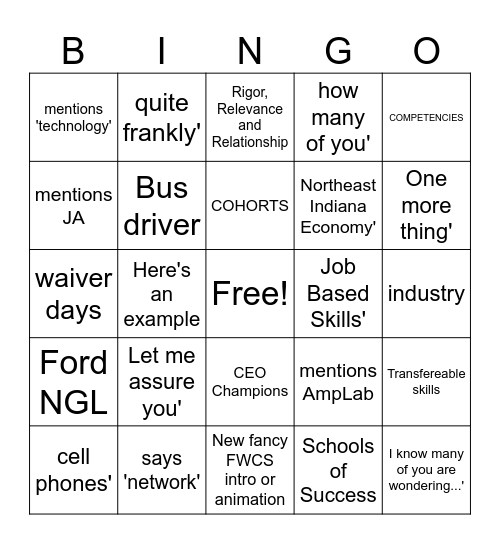 Waiver Day Bingo Card