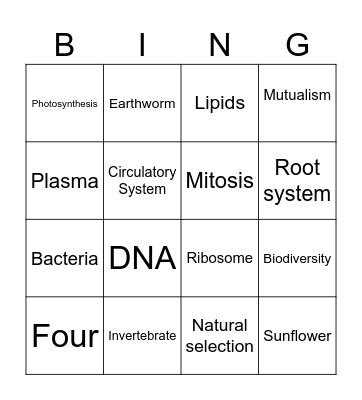 Biology Bingo Card