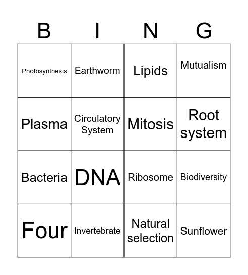 Biology Bingo Card