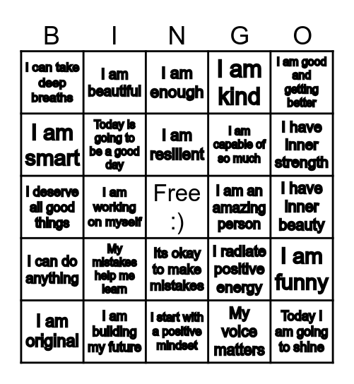 AFFIRMATIONS BINGO Card