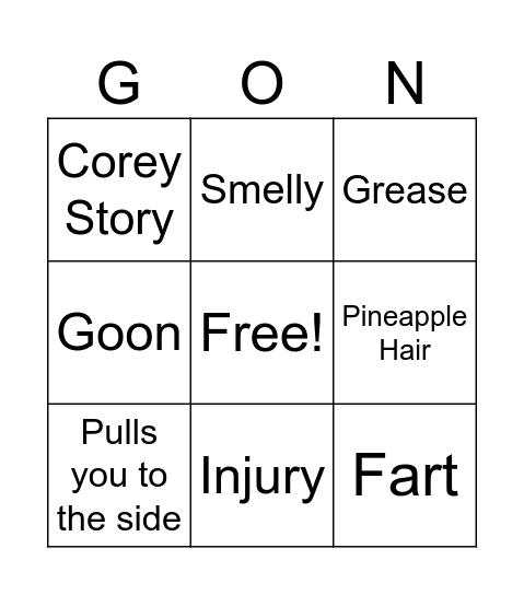 Corey Goon Bingo Card