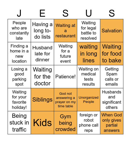 Patience Bingo Card