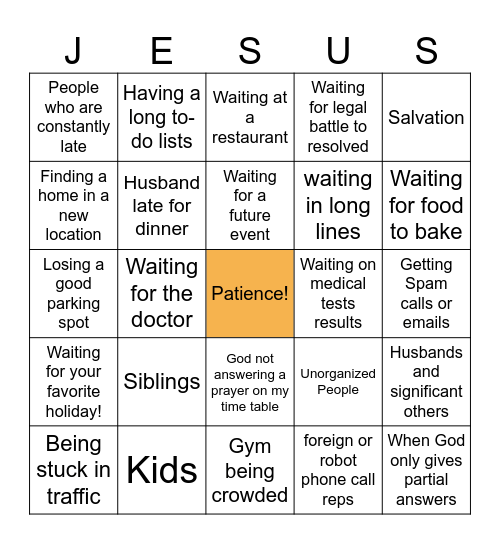 Patience Bingo Card