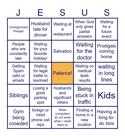 Patience Bingo Card