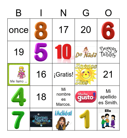 Saludos / Información personal /números Bingo Card