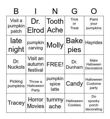 Halloween Theme Bingo Card