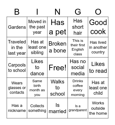 Greetings and Introductions Bingo Card