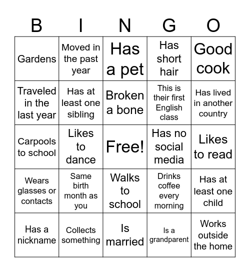 Greetings and Introductions Bingo Card