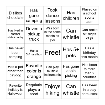 Icebreaker Bingo Card