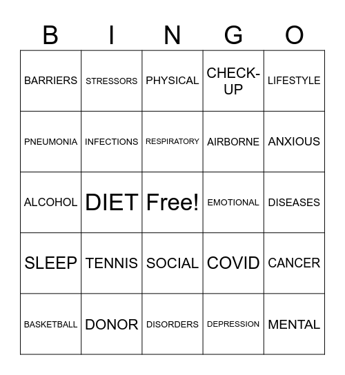 PHYSICAL EDUCATION Bingo Card