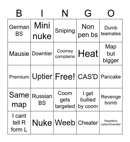 WT with coom Bingo Card