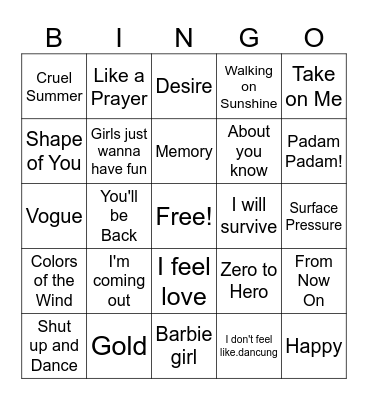 MUSIC BINGO 🎶 Bingo Card