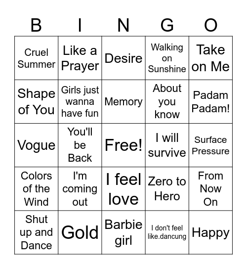 MUSIC BINGO 🎶 Bingo Card