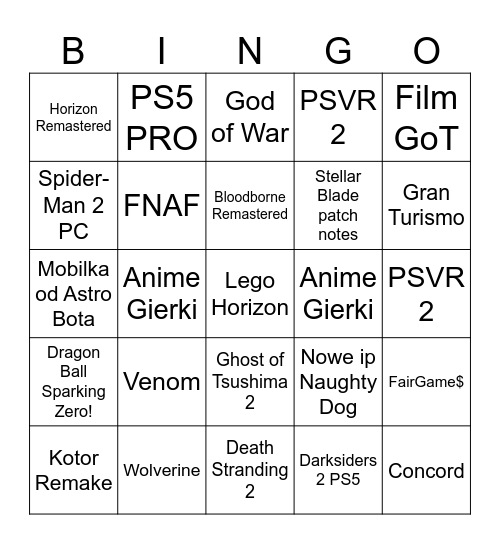 STATE OF PLAY WRZESIEŃ Bingo Card