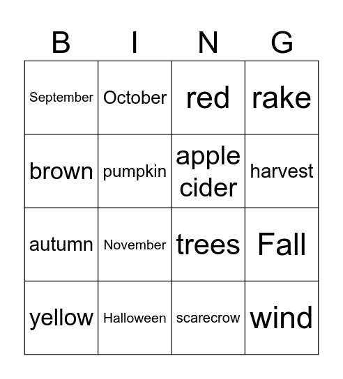 f9 new FALL BINGO Card