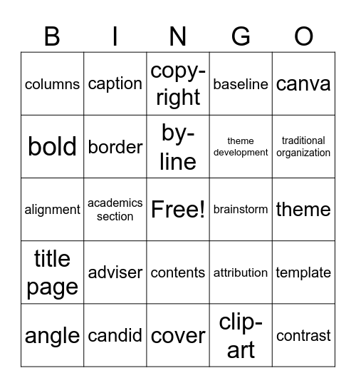 YEARBOOK VOCAB Bingo Card