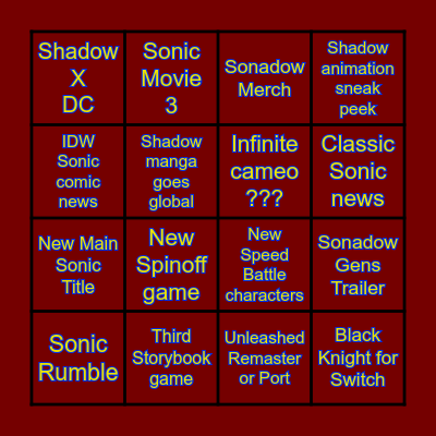 Sonic Central 2024 Bingo Card