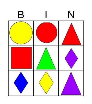 Shapes and Colors Bingo Card